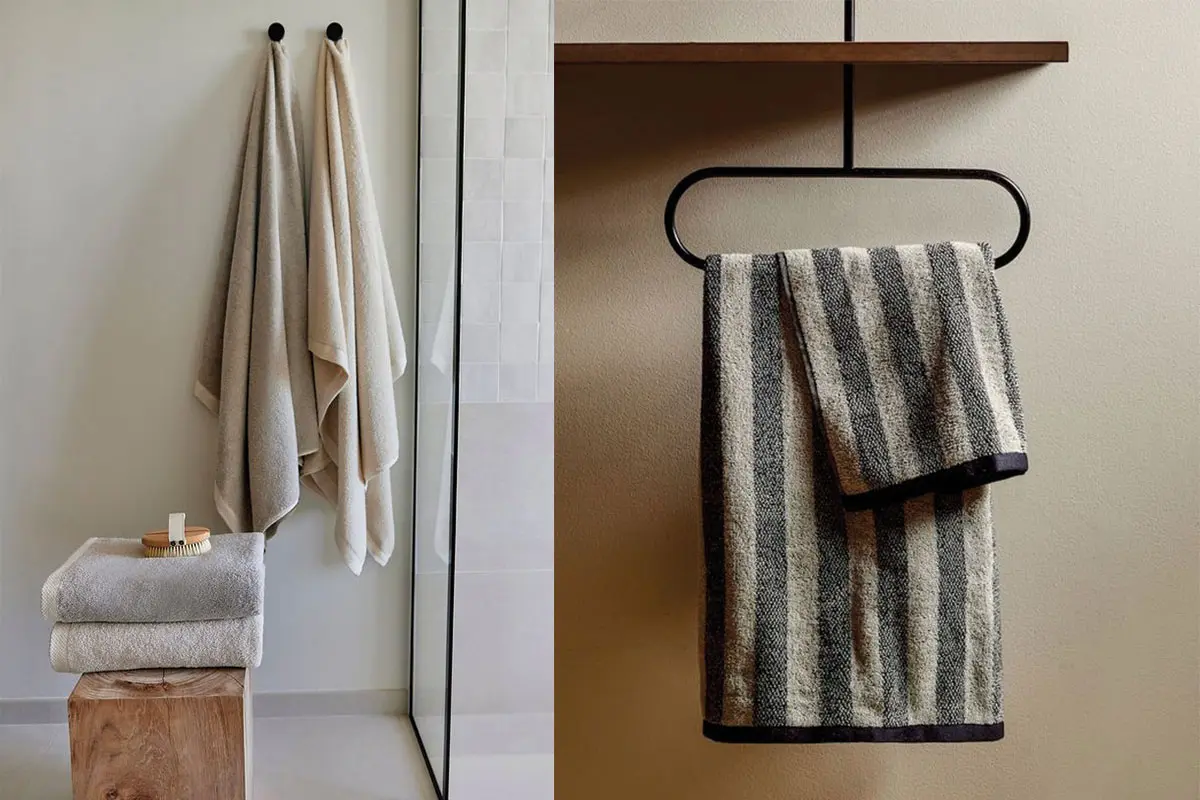 toallas colgadas de forma contemporánea y minimalista