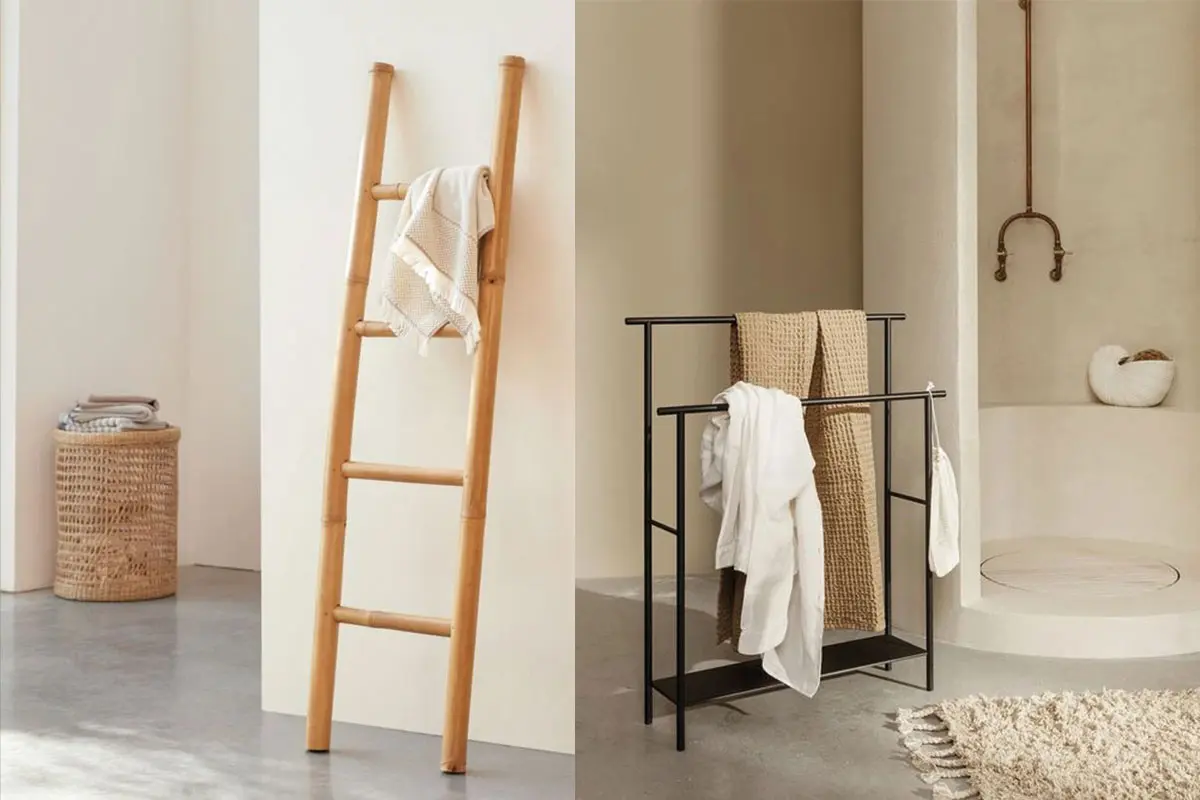 escaleras y perchas utilizadas para almacenar toallas